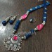 Khan fabric long necklace set in blue khan fabric with oxidise pendant