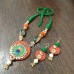 khun necklace set in orange khan fabric with Morpankh motif