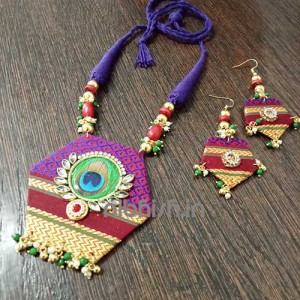 khan fabric jewellery set made from Rani pink/Violet two-tone khan fabric