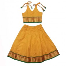 Mango colour paithani border traditional skirt top for baby girl