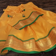 Mango colour paithani border traditional skirt top for baby girl