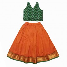 Orange/green paithani border skirt top