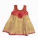 Beige & Coral brocade frock for baby girl