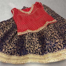 Long ethnic skirt tops for toddlers in Navy & red brocade 