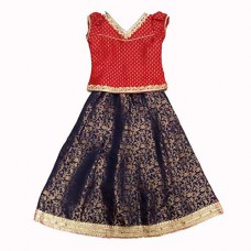 Navy & red brocade skirt top
