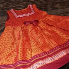 Mustard  khun frock with maroon border