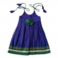 Royal blue khan frock for baby girl with green border