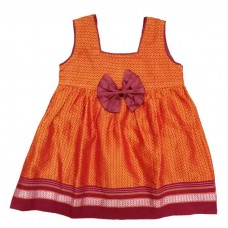 Mustard square neck khun frock with maroon border
