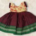 Maroon khan frock for baby girl with beige printed silk yoke