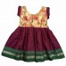 Magenta khan frock for baby girl with beige printed silk yoke