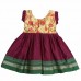 Magenta khan frock for baby girl with beige printed silk yoke