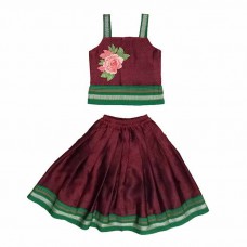 Maroon-green khan fabric skirt tops
