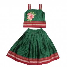 Emerald green-reddish maroon khan fabric skirt tops