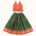 Olive green khun fabric skirt with dark orange jamevar top