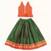 Olive green khun fabric skirt with dark orange jamevar top