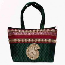 Green Khun fabric  Handbag with reddish maroon border