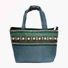 Grey Khun fabric handbag with stone laces