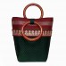 Green Khun fabric Handbag with round handles