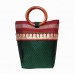 Green Khun fabric Handbag with round handles