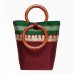 Maroon khan fabric handbags with round handles