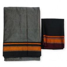 Khan saree in grey colour with black blouse pc