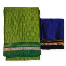 Khan saree in Mehendi green with Blue blouse pc