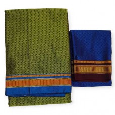 Khan Saree combo with blue blouse pc and Mehendi green saree