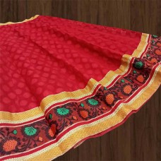 Women Red Cotton Chanderi skirt