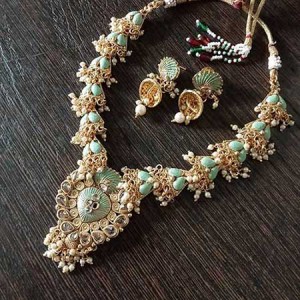 Mint & golden Necklace & Earrings set