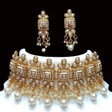 Golden choker adorned with white beads & pearls