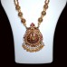 Golden necklace set with a touch of rani, green stones & off-white pearls