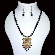Black bead Necklace with antique gold pendant