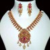 Matte gold necklace & jhumka set with a touch of matte rani stones