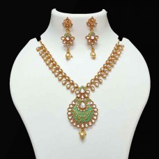 Kundan necklace & earrings set with a touch of mint